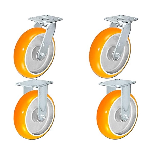 8"x2" Non-Marking Orange Tread Polyurethane Casters, 2 Swi, PK4